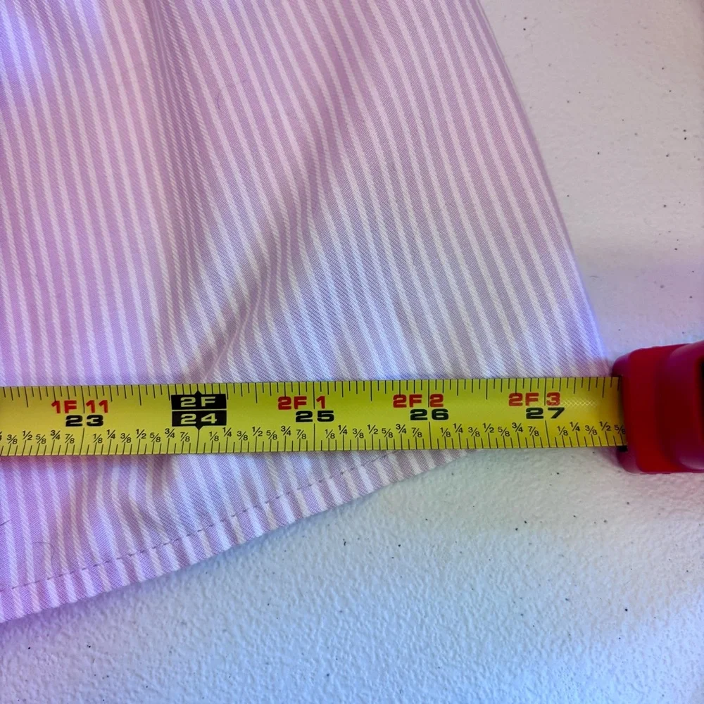 Loft Striped lavender and white Cotton Shirt dress. 3/4 length sleeves. - Picture 9 of 10